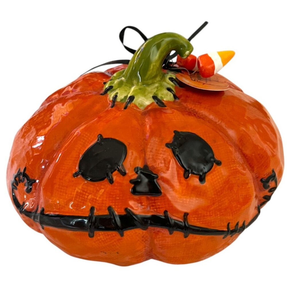 NWT! Blue Sky Stitched Jack-o’-Lantern Pumpkin Figurine